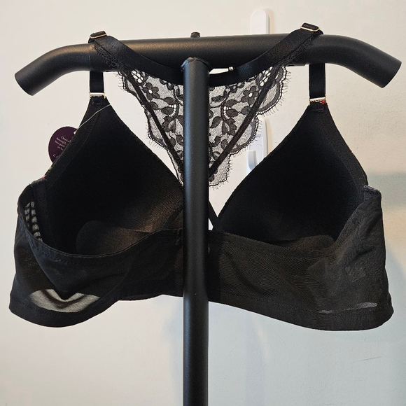 Cacique NWT Women's Floral Embroidered Lace Bra 44D Black Multi - Picture 8 of 8